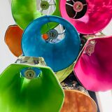 Lampshades in suspension in multicolored fabric