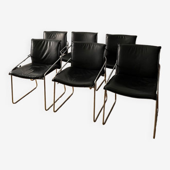 Ensemble de 6 chaises en cuir circa 1970