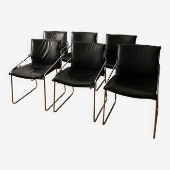 Set of 6 leather chairs circa 1970