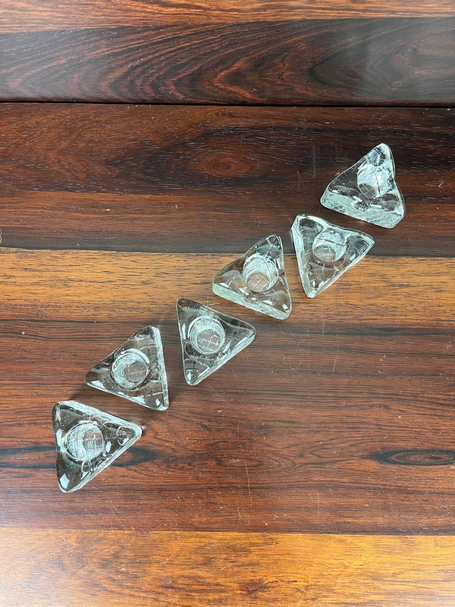 6 ice cube candle holders, molded glass