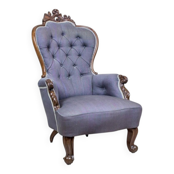 Fauteuil en noyer néo-rococo avec tissu violet, 1860