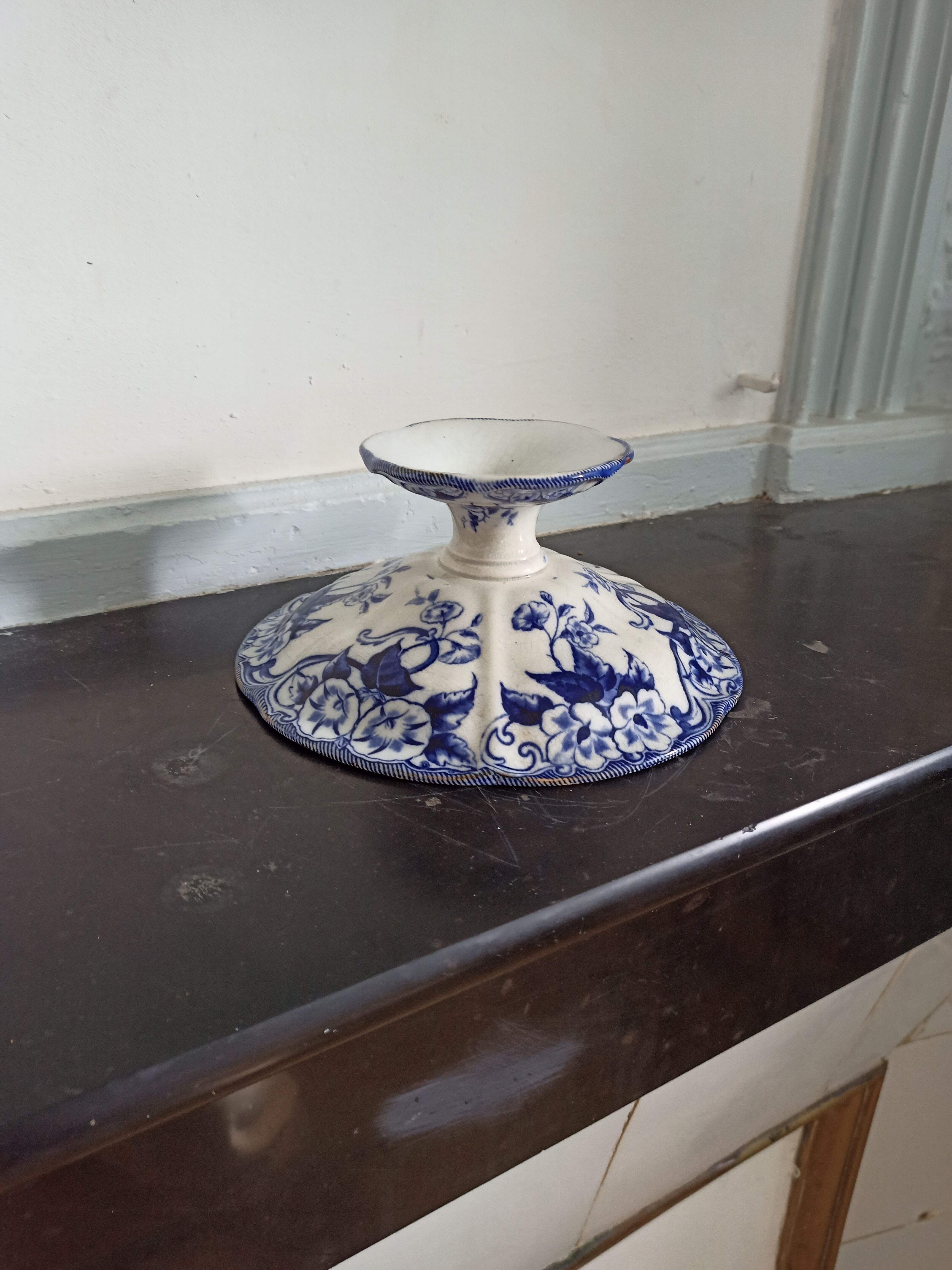 Faience display creil montereau flora old compotier on piedouche