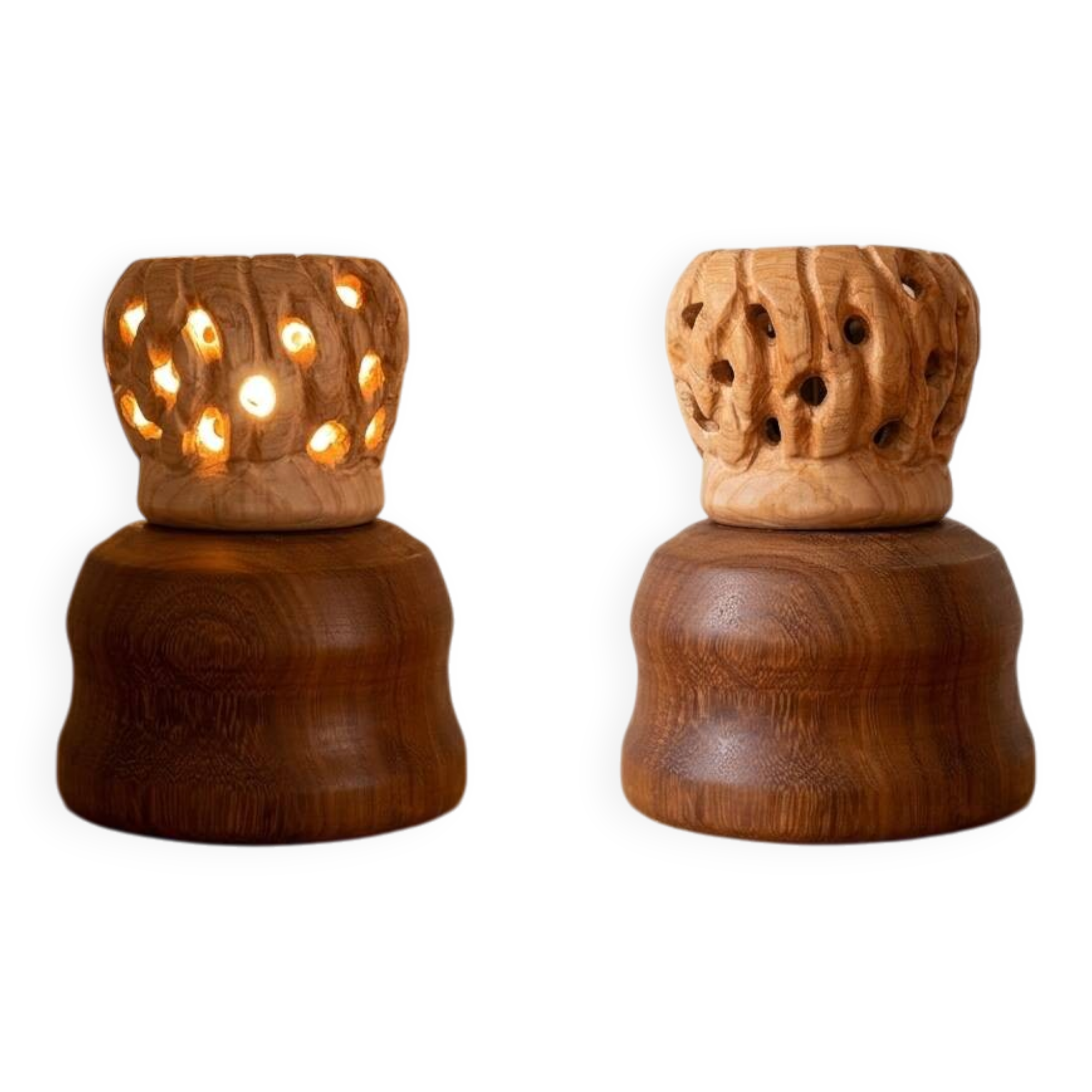 Handcrafted table lamp in carved wood / Wabi-Sabi & Organic style