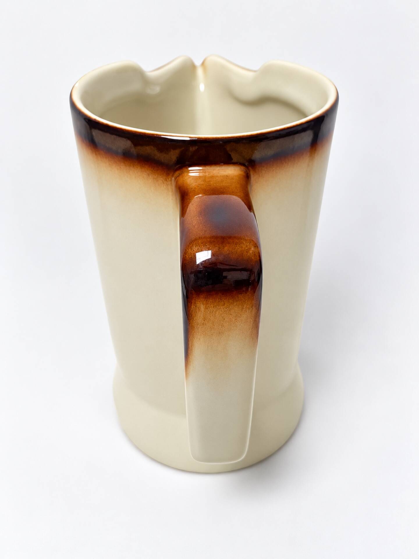 Vintage ceramic jug in ivory and brown – 1960s/70s