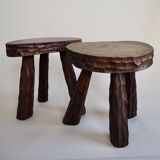 Pair of wooden tripod stools