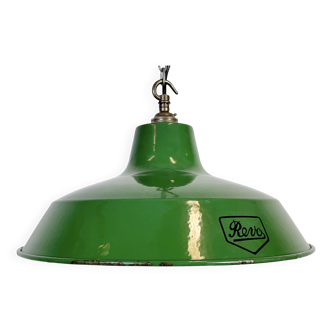 Lampe à suspension industrielle en émail vert de Revo, années 1950