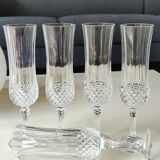 Set of 5 Champagne Flutes/Arques Crystal/Longchamp Model. Diamond tips