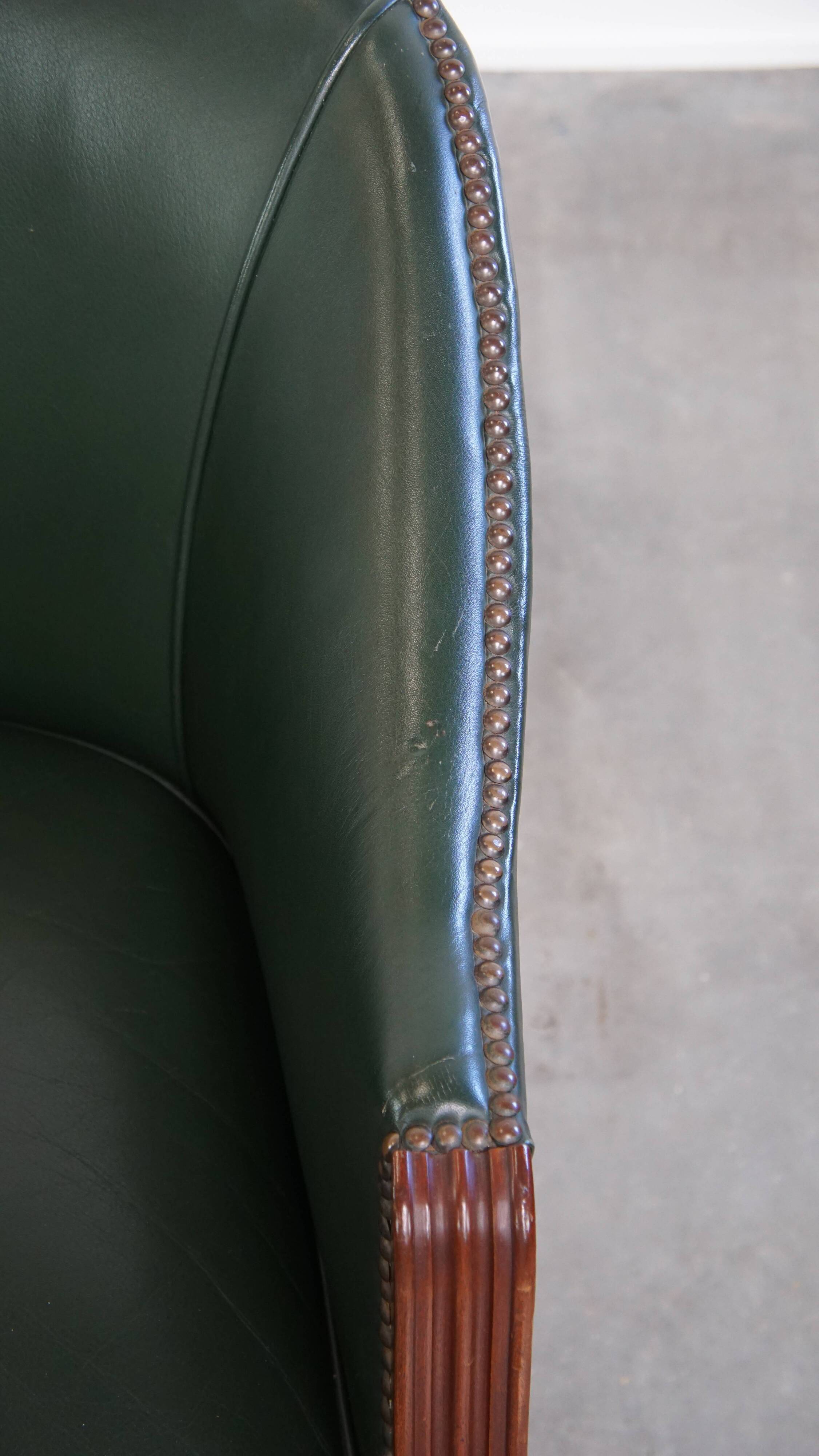 Green Cowhide Leather and Wooden Side / Dining / Desk Chair