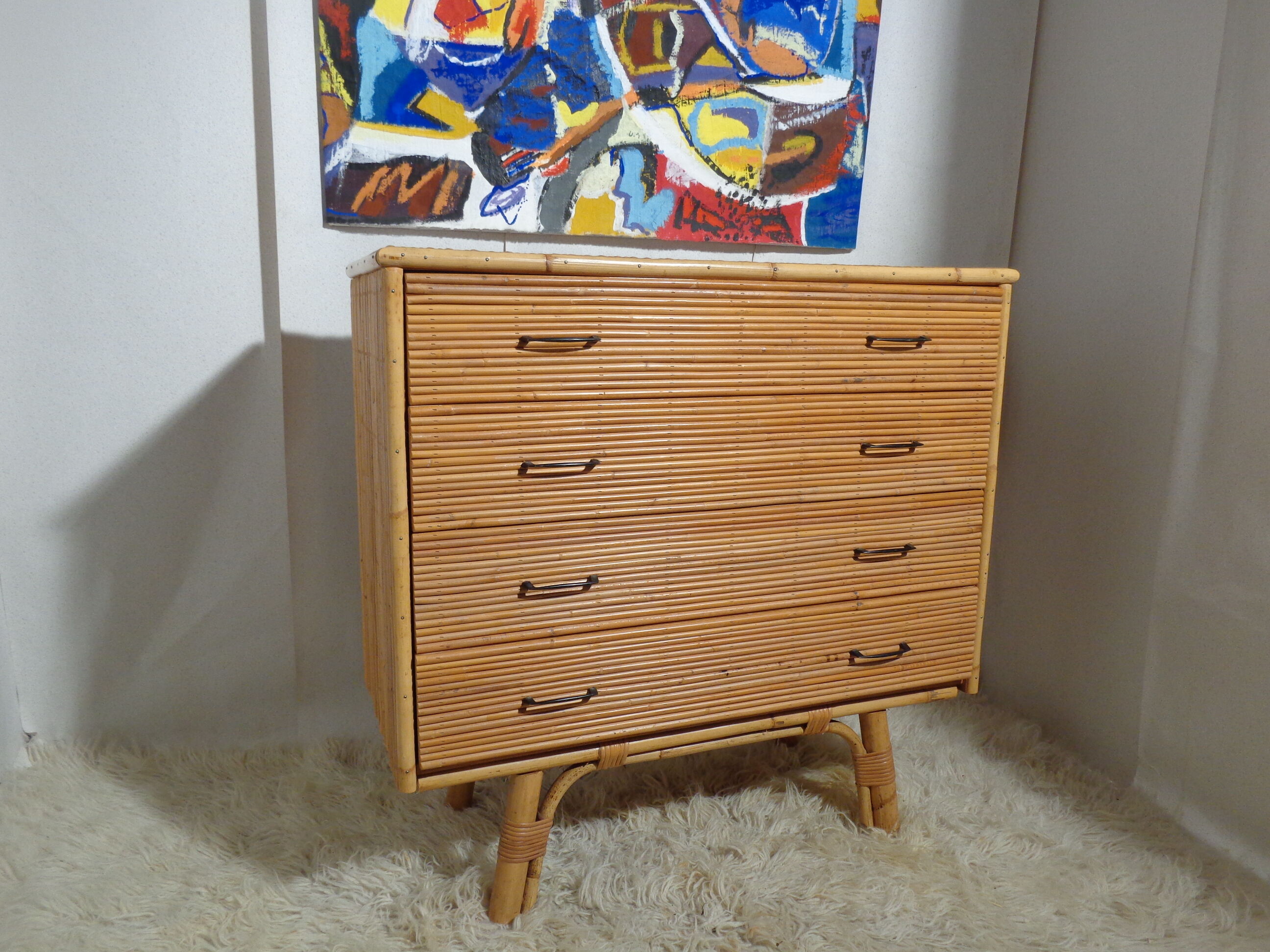 Bamboo and rattan chest of drawers  of the 60s