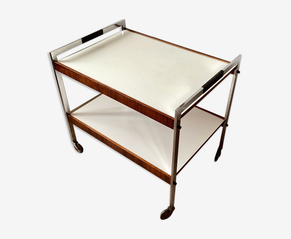 Desserte formica blanc, chrome et palissandre