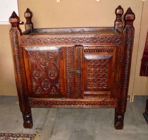 Coffre de mariage Afghan XIXé meuble d'art populaire bois sculpté