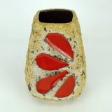 Mid century fat lava vase es-keramik wgp brown beige glaze red leaf pattern