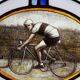 Art Deco Stained Glass Panel Depicting Cyclists in Motion, Belgium ca. 1910