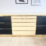 Buffet Jean-Claude Mahey in beige lacquer and brass – circa 1970