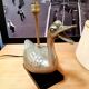 Lampe canard metal argente base base plexi noir 1970