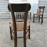 Set de 4 chaises brutalistes bois et corde, art populaire