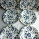 Set of 6 gien Art Deco flat plates model carnations in blue