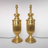 Pair Of Gold Gilt Carved Urn Shaped Wooden Table Lamps