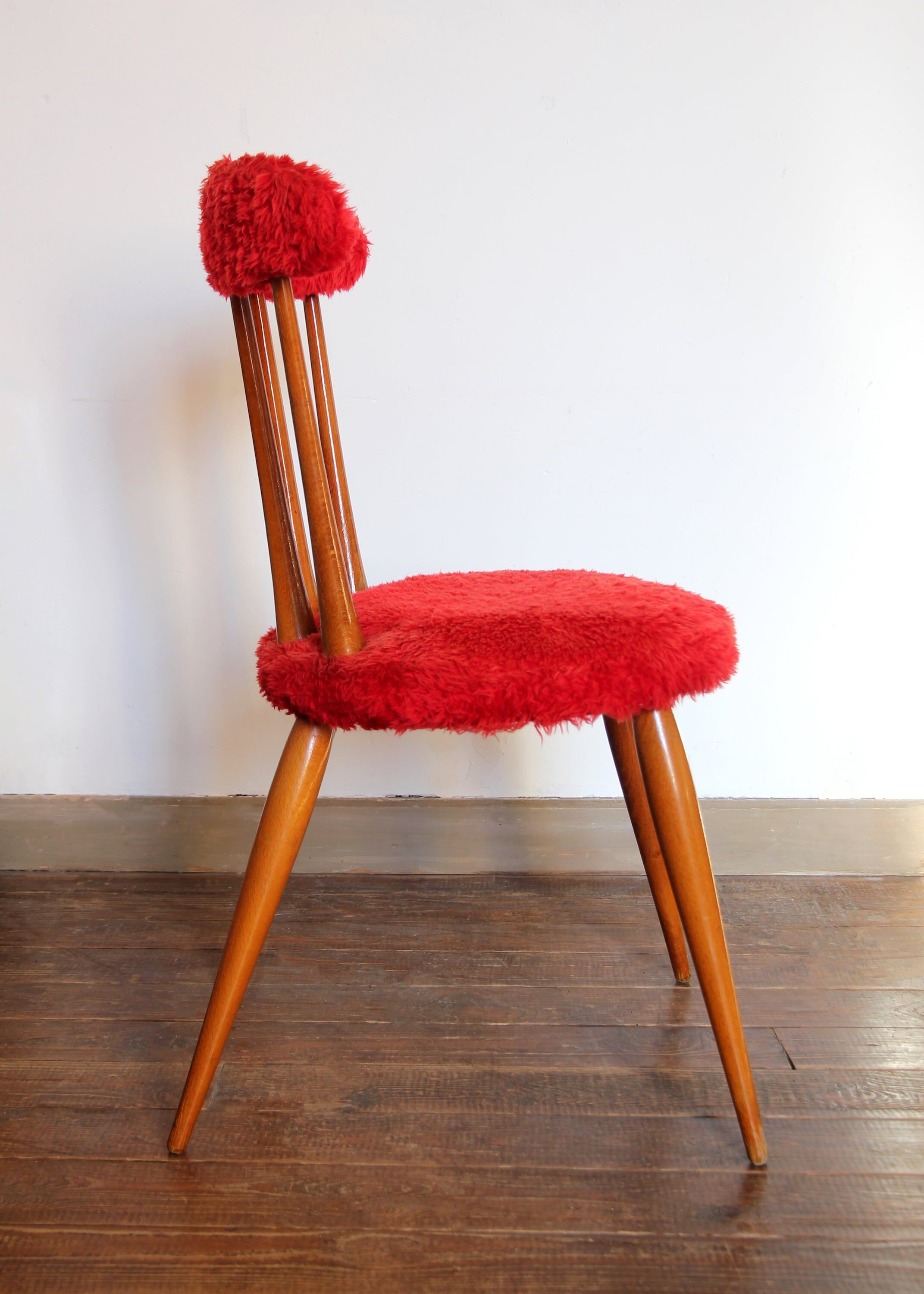 Vintage red furry chair