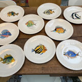 Series of 9 Gien fish plates