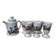 Old coffee service with 6 mazagrans and coffee pot with blue floral decoration