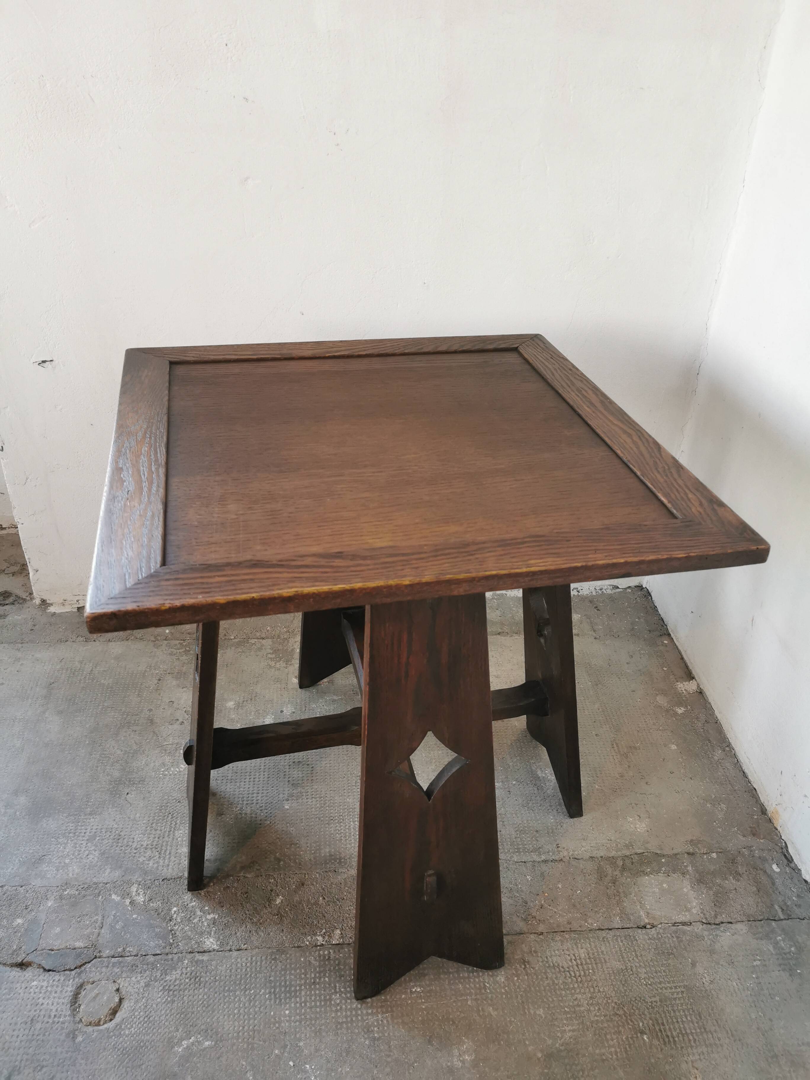 Arts and crafts style oak side table, 1950s