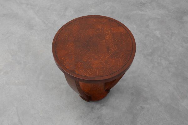 Table d'appoint Art Déco en bois et plateau plaqué façon échiquier, France vers 1940