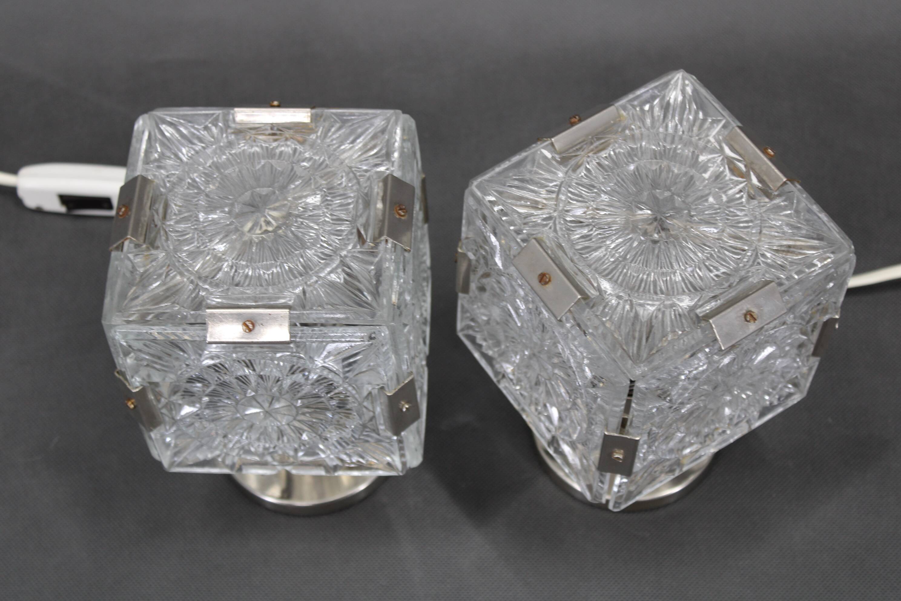 1970s Pair of Glass Table Lamps by Kamenicky Senov, Czechoslovakia