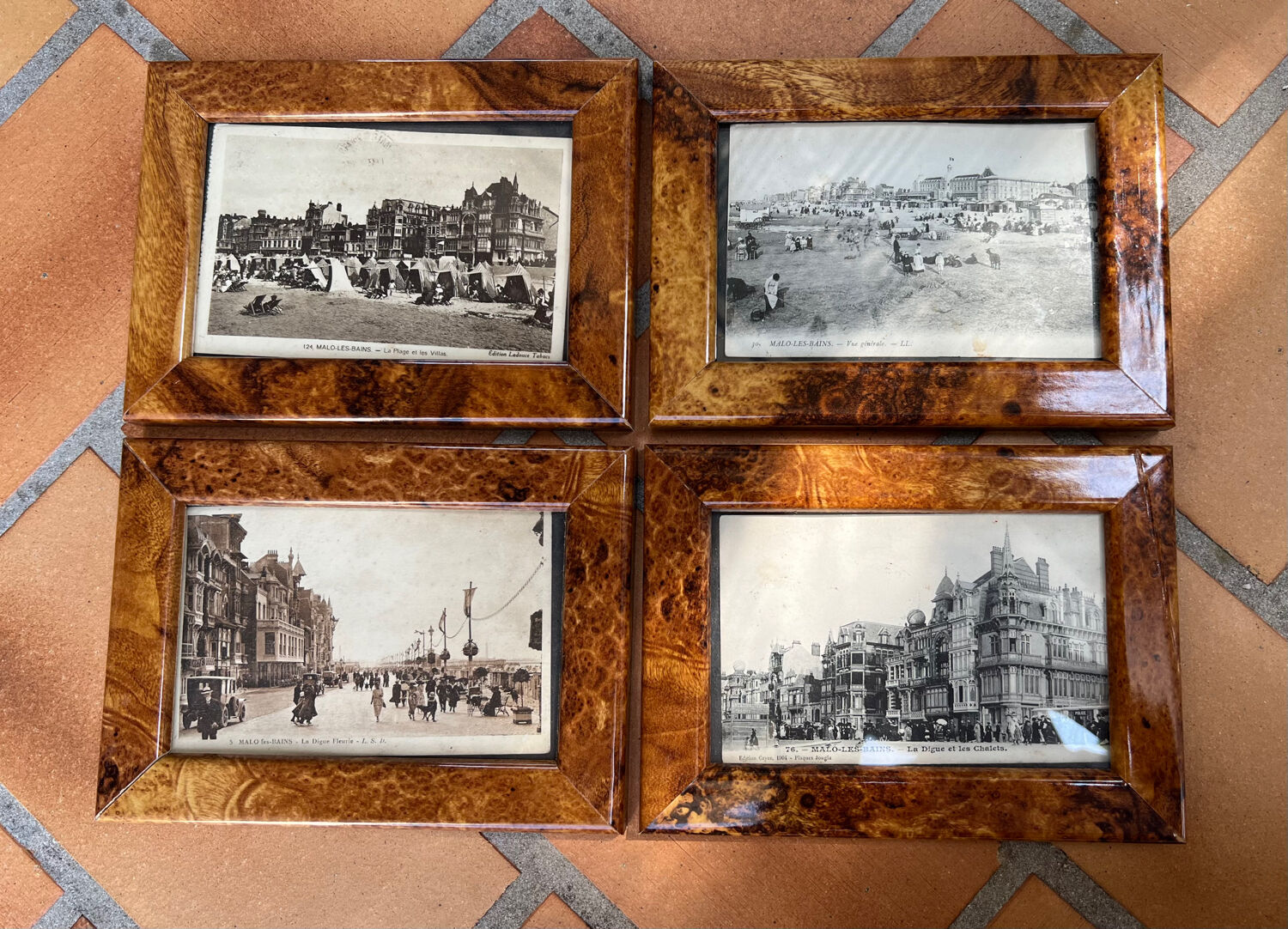 Set of 4 old postcard frames