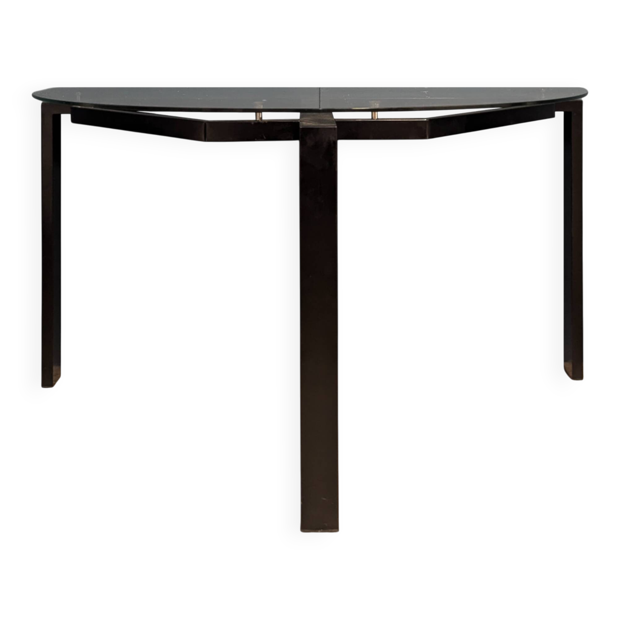 Black metal console with glass top