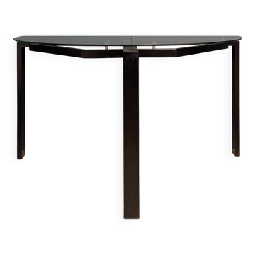 Black metal console with glass top