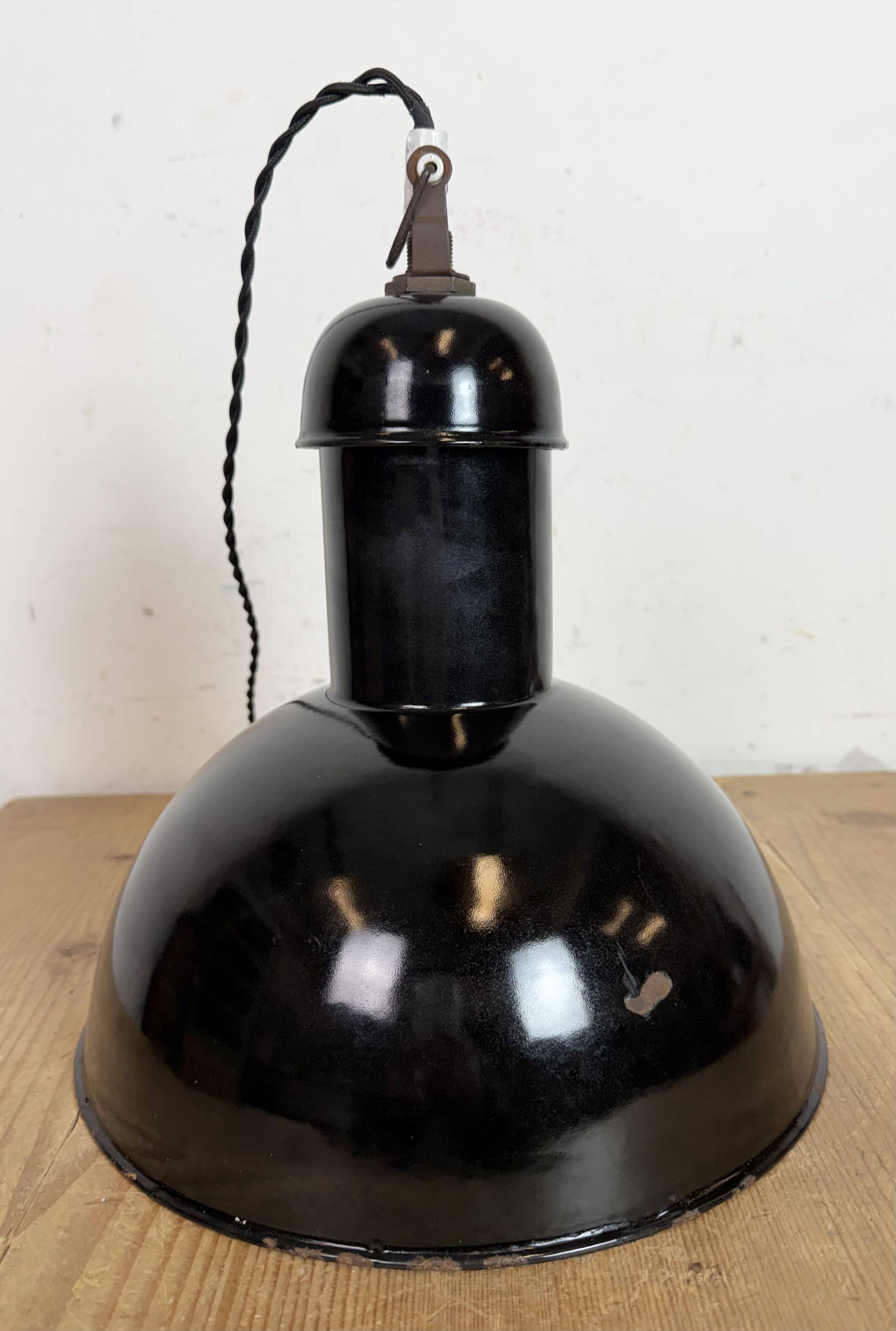 Black Enamel Industrial Pendant Lamp from AEG, 1930s