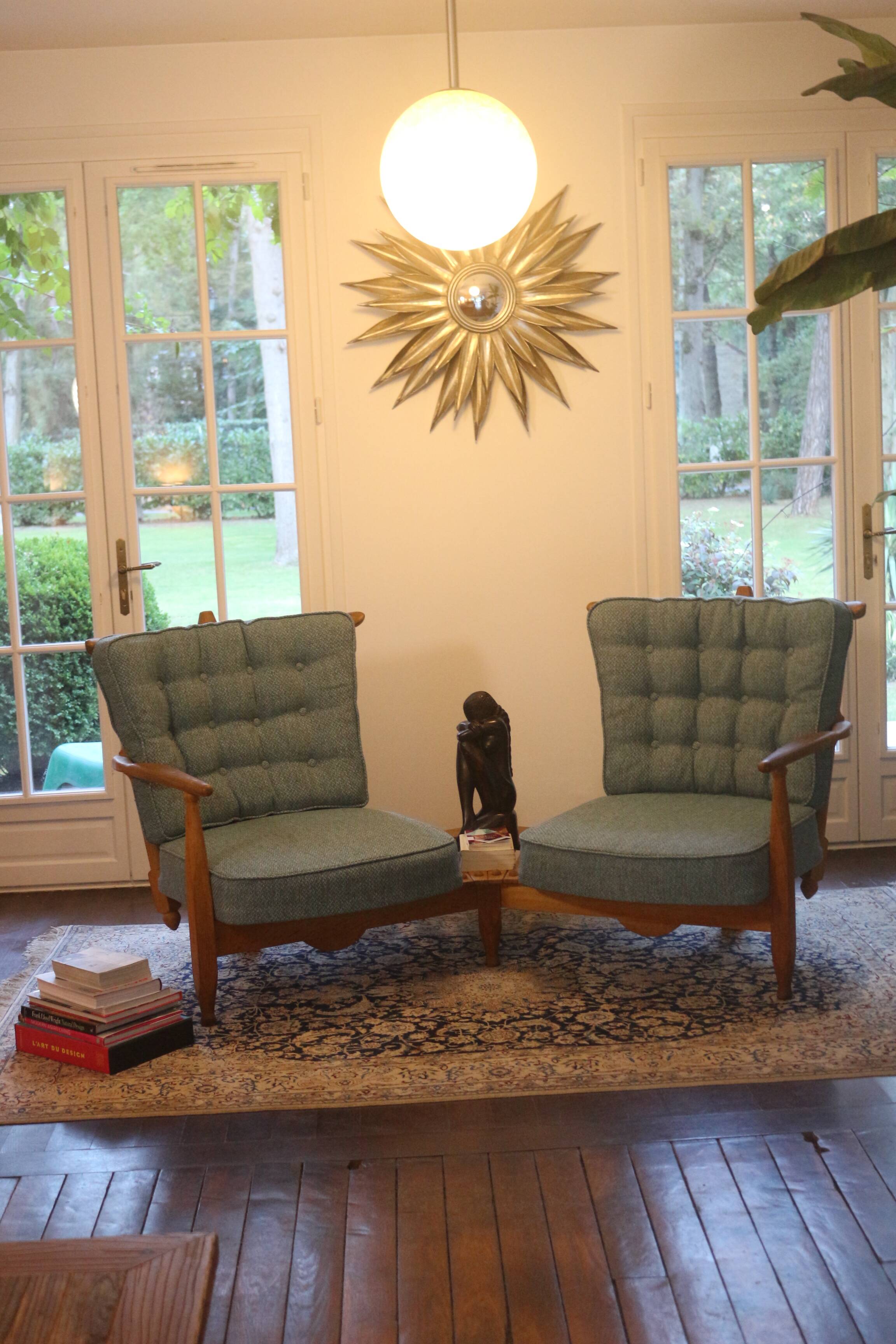 Fan bench by Guillerme and Chambron reupholstered