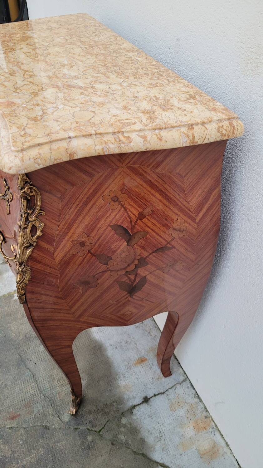 Louis XV Style Commode Stamped in Richly Decorated Rosewood Marquetry