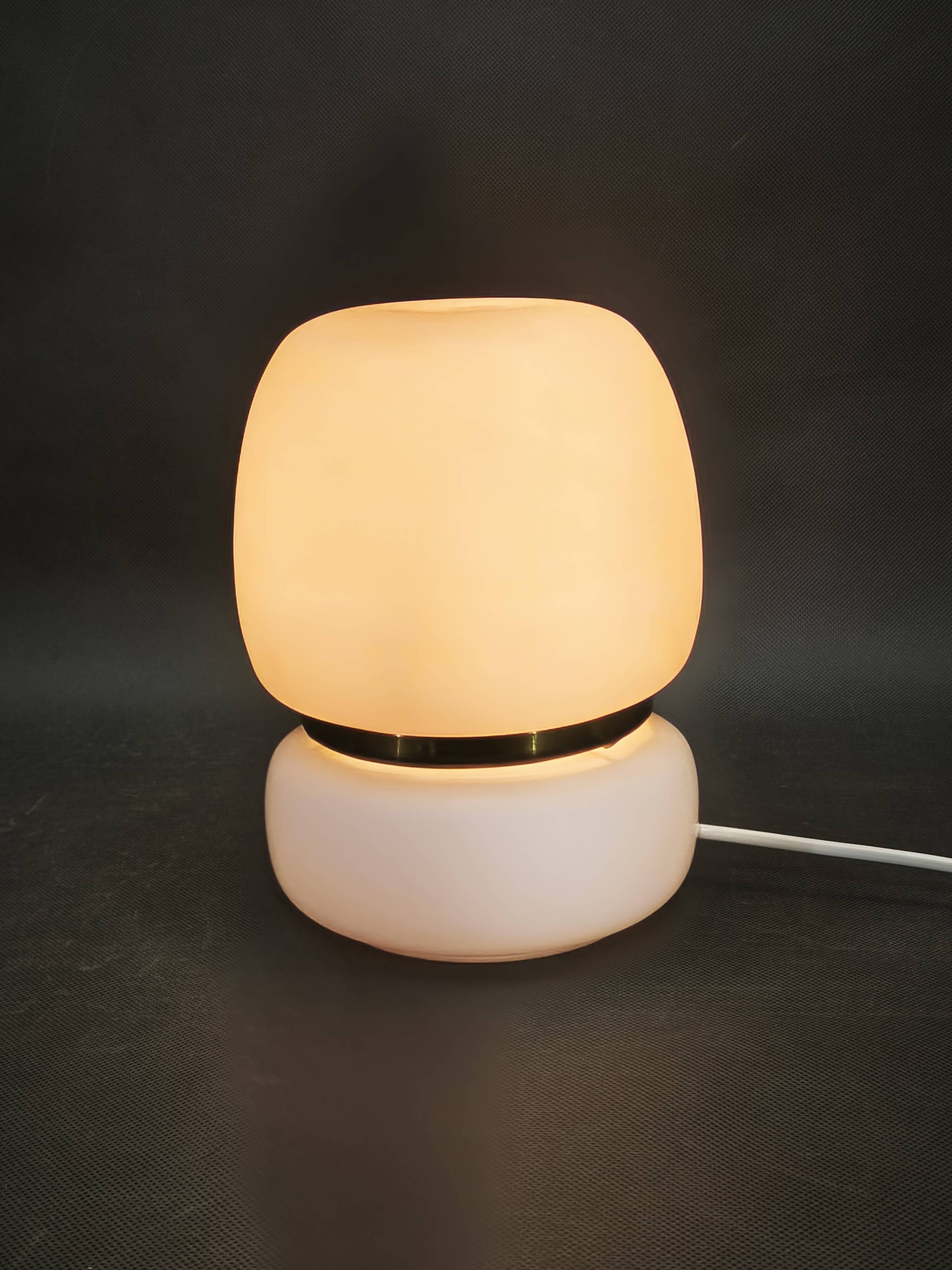 Czech Opaline Glass and Brass Table Lamp, 1970s