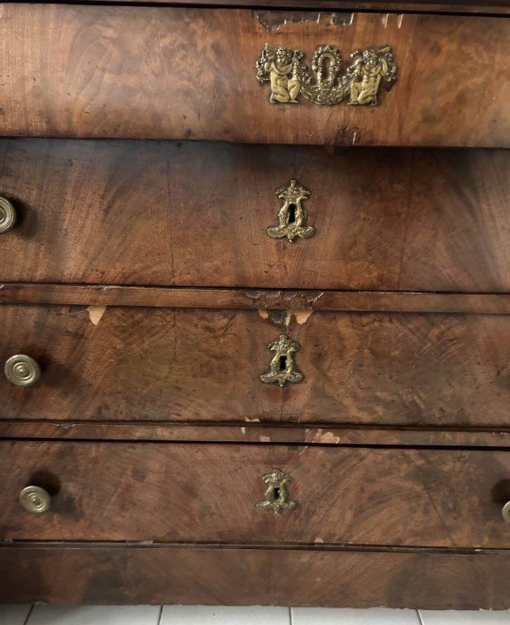 Commode Empire plateau en acajou et marbre