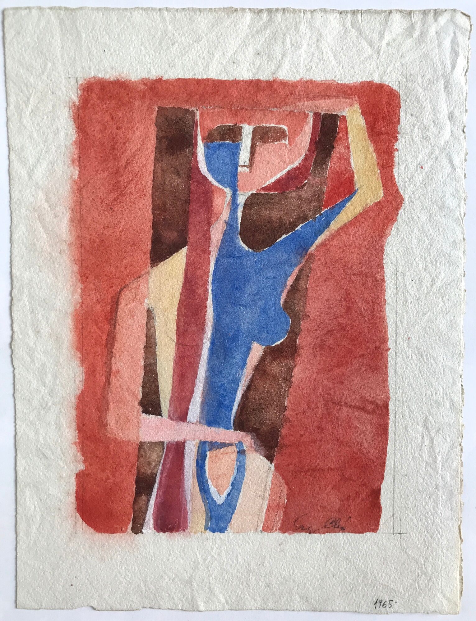 Yves Alix, Nude with raised arm, 1965. Watercolor on signed paper