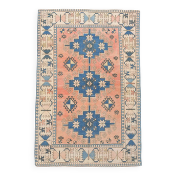 6x10 Salmon & Blue Comtemporary Vintage Rug, 194x297Cm
