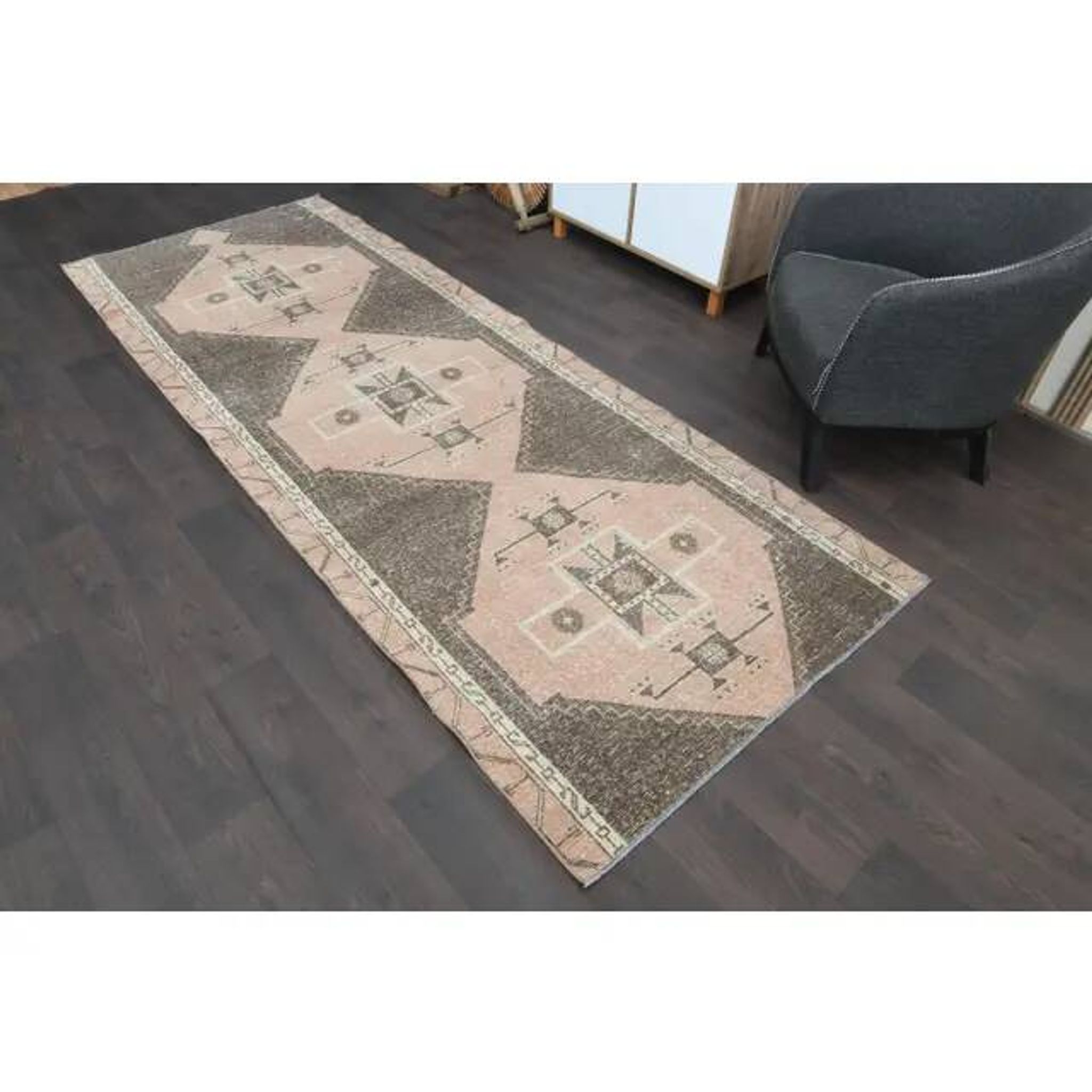 1970s Turkish Oushak Handmade Wool Cotton Brown Runner Rug 120x314