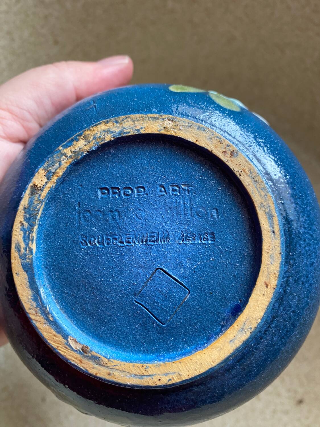 Blue pitcher and flowers prop art jean garillon soufflenheim alsace