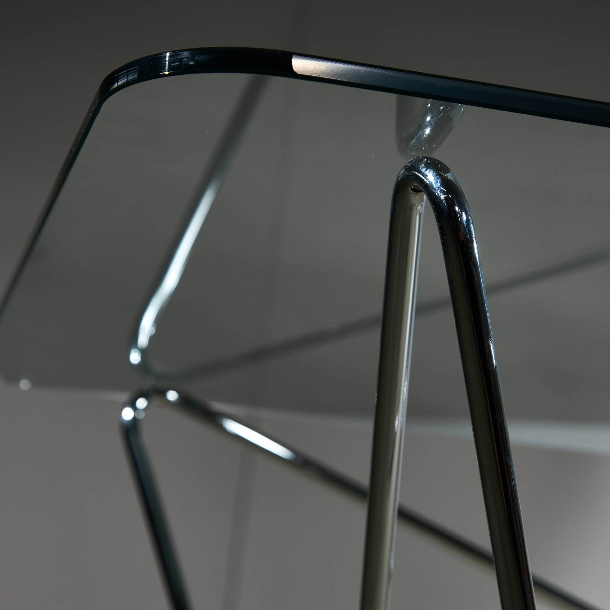 1970's Italian Coffee Table with Tempered Glass on Chrome Zig-Zag Frame