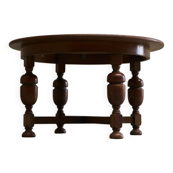 H. Pander & Zonen Table Ronde en Chêne Massif avec Pieds Balustres, Années 1920