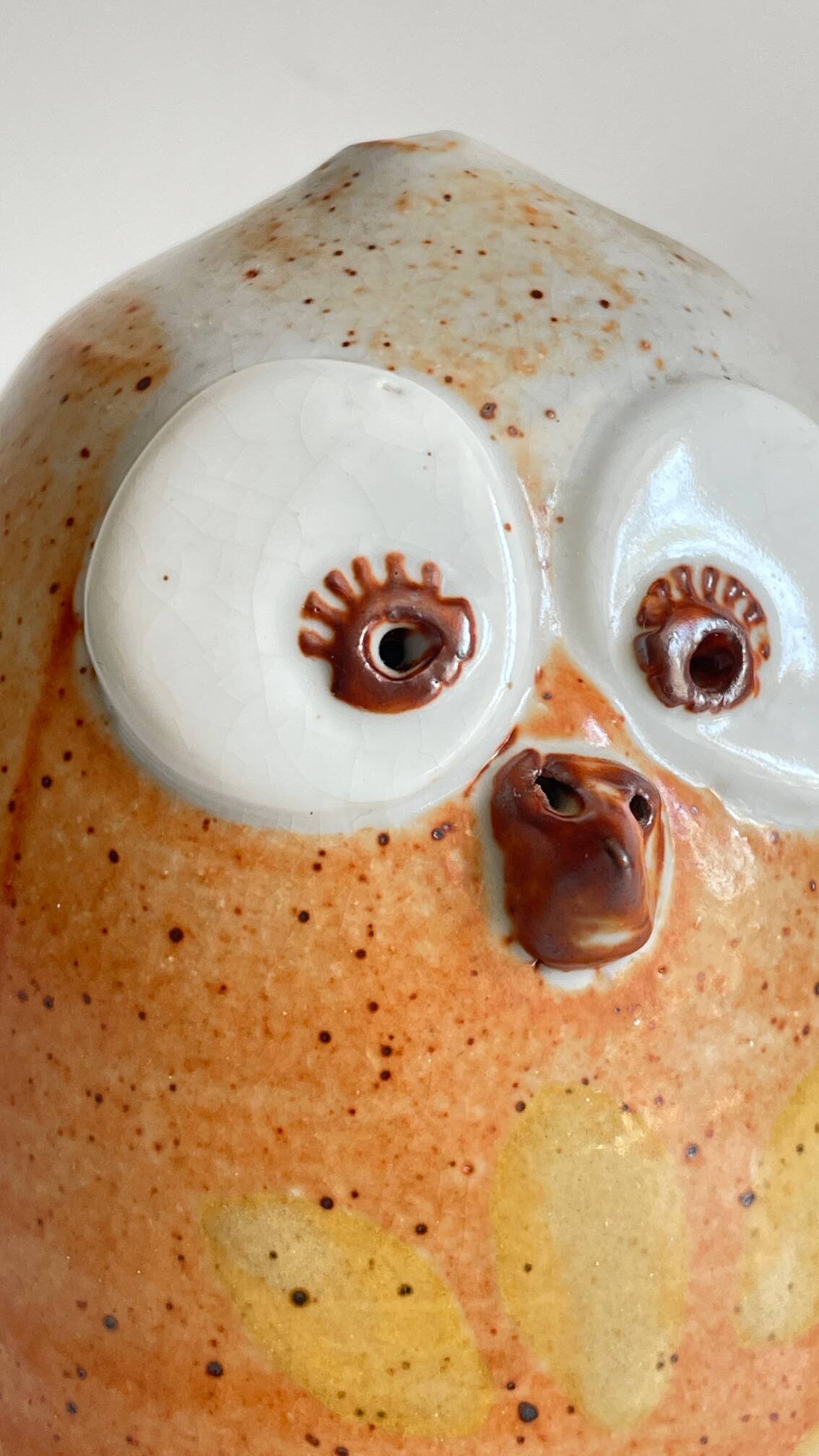 Vintage enameled stoneware owl money box