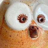 Vintage enameled stoneware owl money box