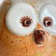 Vintage enameled stoneware owl money box