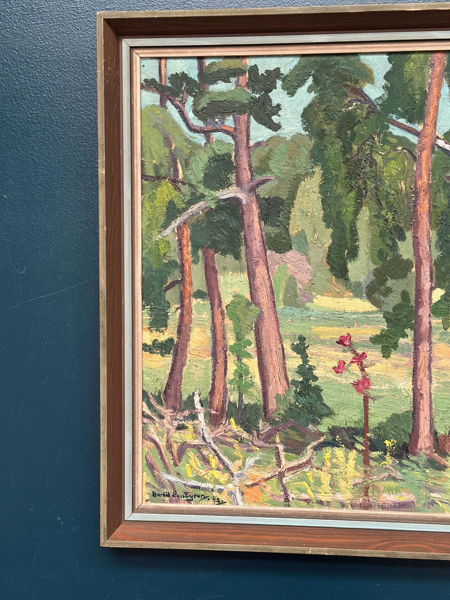 Huile su panneau suédoise – « Forêt » par Bertil Lundgren (1900–1979)