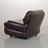 Comfortable Durlet Lounge Chairs in Chocolate Brown Leather, Set of Two 70s