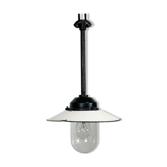 White enamel and cast iron industrial pendant light from Helo Leuchten, 1950s