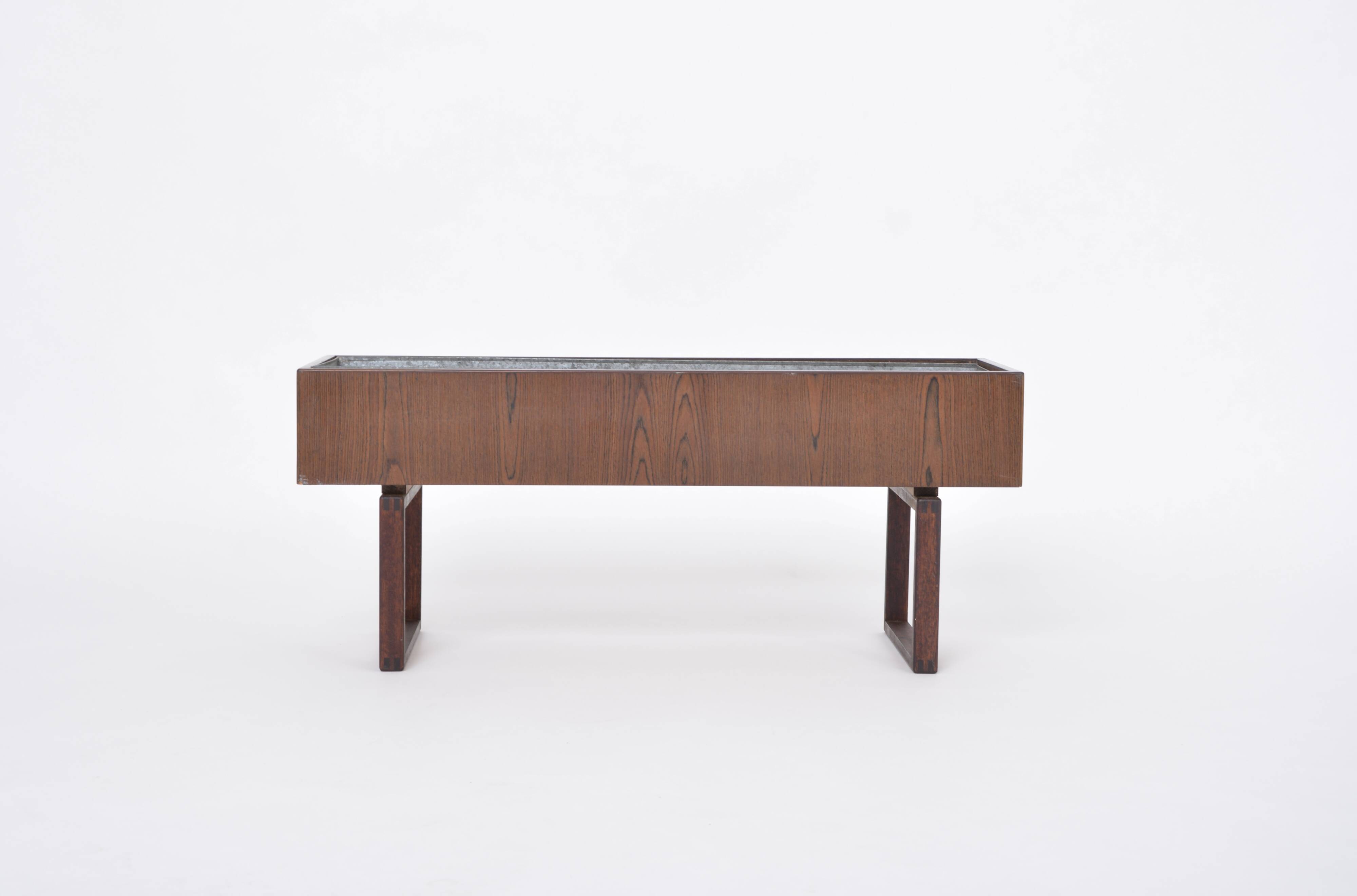 Elegant Danish Midcentury Teak wooden Planter Box with inlay metal tub