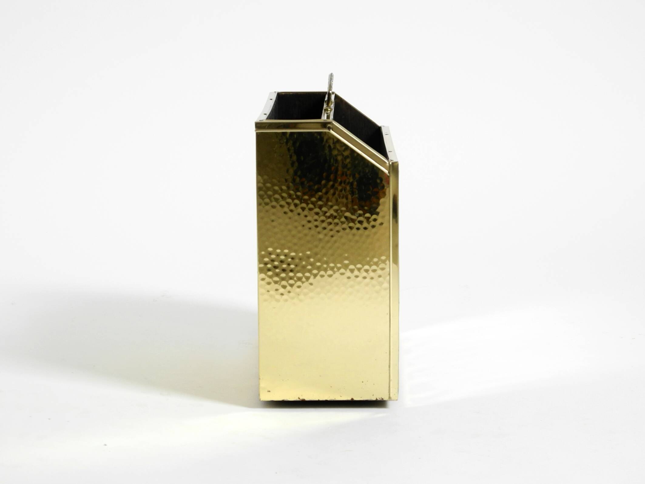 1980s newspaper rack made of brass and wood in Hollywood Regecy design